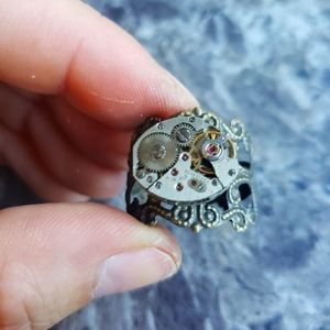 Steampunk Clock watch movement with gears adjustable ring